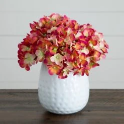11-in Artificial Hydrangea Arrangement In White Metal Vase -Eds Plant Shop 11 artificial hydrangea arrangement in white metal vase 354429