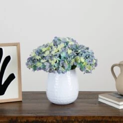 11-in Artificial Hydrangea Arrangement In White Metal Vase -Eds Plant Shop 11 artificial hydrangea arrangement in white metal vase 483670