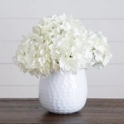 11-in Artificial Hydrangea Arrangement In White Metal Vase -Eds Plant Shop 11 artificial hydrangea arrangement in white metal vase 827588