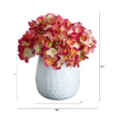 11-in Artificial Hydrangea Arrangement In White Metal Vase -Eds Plant Shop 11 artificial hydrangea arrangement in white metal vase 918470