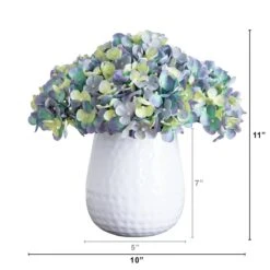 11-in Artificial Hydrangea Arrangement In White Metal Vase -Eds Plant Shop 11 artificial hydrangea arrangement in white metal vase 949390