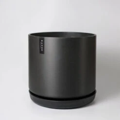 12-Inch Black Signature Stone Planter & Saucer