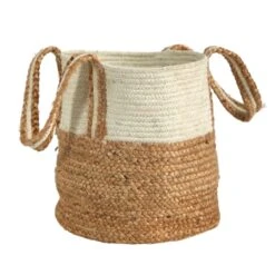 14-in Boho Chic Basket Natural Cotton And Jute With Handles -Eds Plant Shop 14 boho chic basket natural cotton and jute with handles 255781