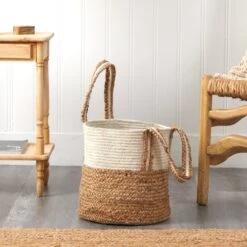 14-in Boho Chic Basket Natural Cotton And Jute With Handles -Eds Plant Shop 14 boho chic basket natural cotton and jute with handles 321797