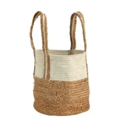14-in Boho Chic Basket Natural Cotton And Jute With Handles -Eds Plant Shop 14 boho chic basket natural cotton and jute with handles 862046