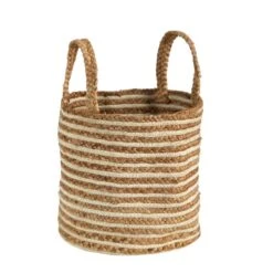 14-in Boho Chic Basket – Natural Cotton & Jute With Handwoven Stripe And Handles -Eds Plant Shop 14 boho chic basket natural cotton jute with handwoven stripe and handles 502333