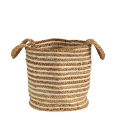14-in Boho Chic Basket – Natural Cotton & Jute With Handwoven Stripe And Handles -Eds Plant Shop 14 boho chic basket natural cotton jute with handwoven stripe and handles 576829