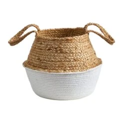 14-in Boho Chic Handmade Cotton & Jute White Woven Planter -Eds Plant Shop 14 boho chic handmade cotton jute white woven planter 784704