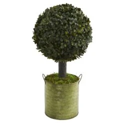 1.5-ft Boxwood Ball Topiary Artificial Tree In Green Tin (Indoor/Outdoor)
