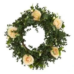 18-in Eucalyptus And Camellia Double Ring Artificial Wreath With Twig Base -Eds Plant Shop 18 eucalyptus and camellia double ring artificial wreath with twig base 340840