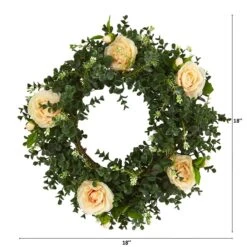 18-in Eucalyptus And Camellia Double Ring Artificial Wreath With Twig Base -Eds Plant Shop 18 eucalyptus and camellia double ring artificial wreath with twig base 380779
