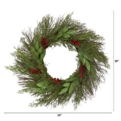 20-in Cedar And Ruscus With Berries Artificial Wreath -Eds Plant Shop 20 cedar and ruscus with berries artificial wreath 171753