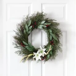 20-in Cedar, Antlers, Lily And Ruscus With Berries Artificial Wreath