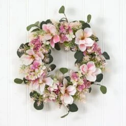 20-in Hydrangea And Magnolia Artificial Wreath – Elegant Floral Decor -Eds Plant Shop 20 hydrangea and magnolia artificial wreath elegant floral decor 149948