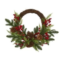 22-in Mixed Pine & Cedar Wreath | Pine Cones, Berries & Holiday Decor -Eds Plant Shop 22 mixed pine cedar wreath pine cones berries holiday decor 122772
