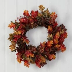 24-in Autumn Maple Artificial Fall Wreath With Berries & Pinecones -Eds Plant Shop 24 autumn maple artificial fall wreath with berries pinecones 341697