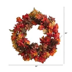 24-in Autumn Maple Artificial Fall Wreath With Berries & Pinecones -Eds Plant Shop 24 autumn maple artificial fall wreath with berries pinecones 810946