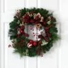 24-in Christmas Pine Wreath With Ornaments & Bow | Holiday Decor -Eds Plant Shop 24 christmas pine artificial wreath with ornaments bow 107030