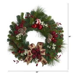 24-in Christmas Pine Wreath With Ornaments & Bow | Holiday Decor -Eds Plant Shop 24 christmas pine artificial wreath with ornaments bow 651830