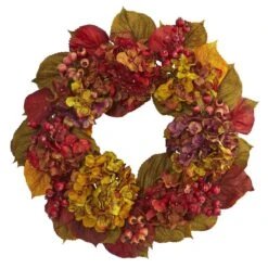 24-in Fall Hydrangea Wreath | Multicolored Autumn Leaves -Eds Plant Shop 24 fall hydrangea wreath with multicolored autumn leaves 399135
