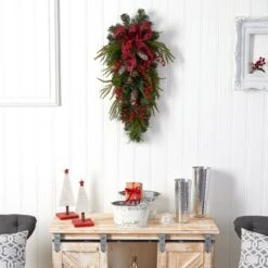 24-in Holiday Christmas Wreath With Pinecones, Berries & Bells -Eds Plant Shop 24 holiday christmas wreath with pinecones berries bells 396873