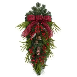 24-in Holiday Christmas Wreath With Pinecones, Berries & Bells -Eds Plant Shop 24 holiday christmas wreath with pinecones berries bells 816070