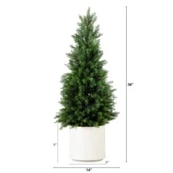 3-ft Artificial Cedar Tree In White Planter UV Resistant (Indoor/Outdoor) -Eds Plant Shop 3 artificial cedar tree in white planter uv resistant indooroutdoor 180448