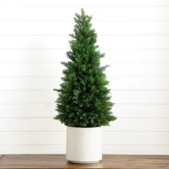 3-ft Artificial Cedar Tree In White Planter UV Resistant (Indoor/Outdoor)