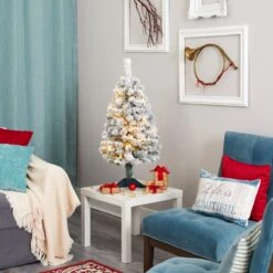 3-ft Flocked Rock Springs Spruce Artificial Christmas Tree With 50 LED Lights -Eds Plant Shop 3 flocked rock springs spruce artificial christmas tree with 50 led lights 813663