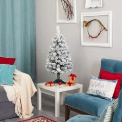 3-ft Flocked Rock Springs Spruce Artificial Christmas Tree With 50 LED Lights -Eds Plant Shop 3 flocked rock springs spruce artificial christmas tree with 50 led lights 872577