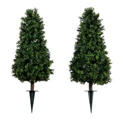 3-ft UV-Resistant Artificial Boxwood Topiary With Ground Stake – Set Of 2 -Eds Plant Shop 3 uv resistant artificial boxwood topiary with ground stake set of 2 5408622