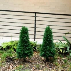 3-ft UV Resistant Artificial Cedar Plant With Integrated Ground Stake – Set Of 2 -Eds Plant Shop 3 uv resistant artificial cedar plant with integrated ground stake set of 2 963112