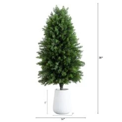 3-ft UV Resistant Artificial Cedar Tree In Decorative White Planter (Indoor/Outdoor) -Eds Plant Shop 3 uv resistant artificial cedar tree in decorative white planter indooroutdoor 355702