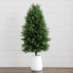 3-ft UV Resistant Artificial Cedar Tree In Decorative White Planter (Indoor/Outdoor)