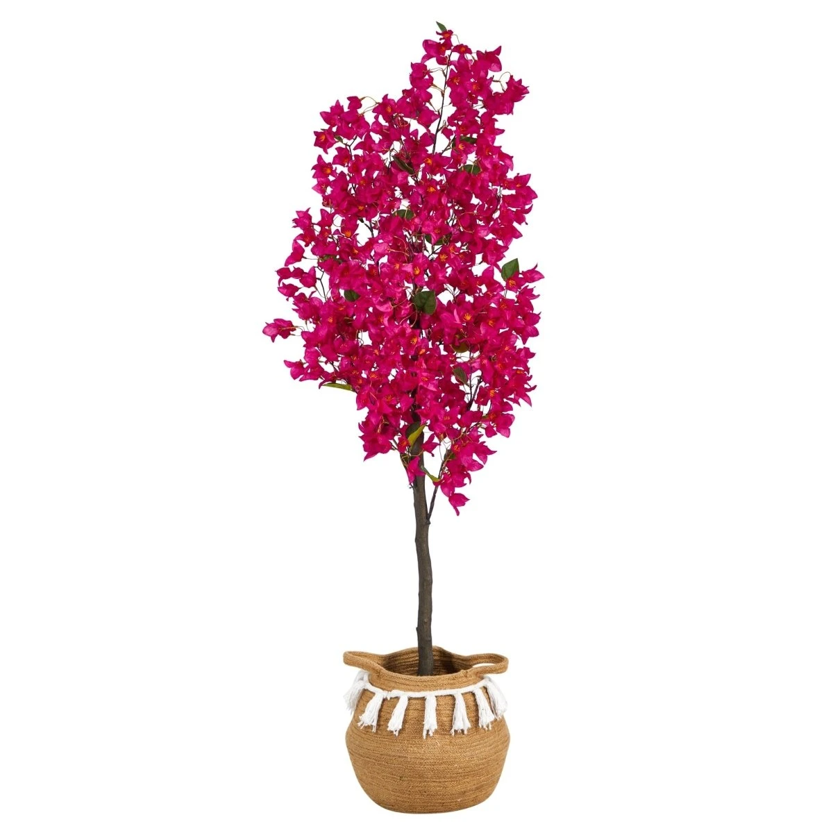 5-ft Artificial Bougainvillea Tree | Handmade Jute & Cotton Basket With Tassels 3 5-ft Artificial Bougainvillea Tree | Handmade Jute & Cotton Basket With Tassels