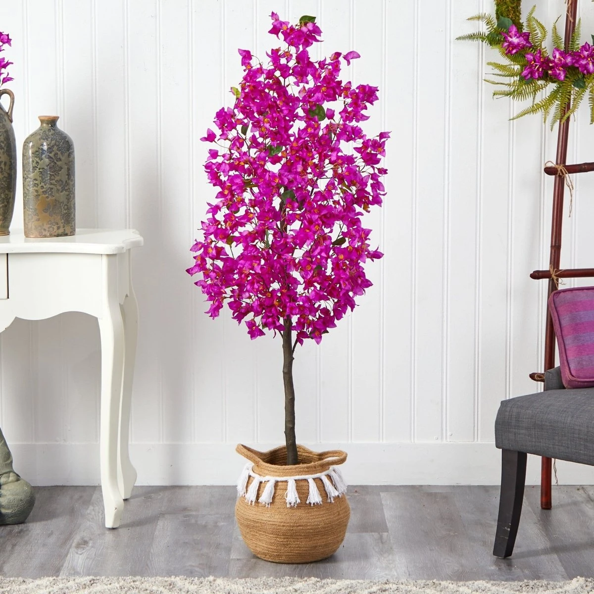 5-ft Artificial Bougainvillea Tree | Handmade Jute & Cotton Basket With Tassels 8 5-ft Artificial Bougainvillea Tree | Handmade Jute & Cotton Basket With Tassels - Image 6