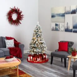 5-ft Flocked Rock Springs Spruce Christmas Tree | 150 LED Lights -Eds Plant Shop 5 flocked rock springs spruce christmas tree 150 led lights 561866