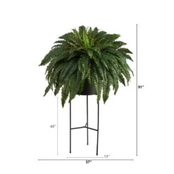 51-in Boston Fern Artificial Plant In Black Planter With Stand | Cascading Faux Greenery -Eds Plant Shop 51 boston fern artificial plant in black planter with stand cascading faux greenery 317099
