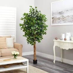 6-ft Silk Ficus Tree – Lifelike Polyester Indoor Artificial Tree -Eds Plant Shop 6 silk ficus tree lifelike polyester indoor artificial tree 3895398
