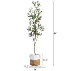 7-ft Artificial Olive Tree With Natural Trunk & Handmade Jute Basket -Eds Plant Shop 7 artificial olive tree with natural trunk handmade jute basket 620485