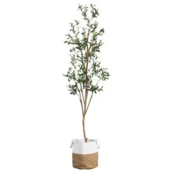 7-ft Artificial Olive Tree With Natural Trunk & Handmade Jute Basket -Eds Plant Shop 7 artificial olive tree with natural trunk handmade jute basket 662766