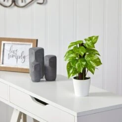 9-in Artificial Pothos Plant In White Planter (Real Touch) -Eds Plant Shop 9 artificial pothos plant in white planter real touch 374581