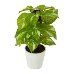 9-in Artificial Pothos Plant In White Planter (Real Touch)