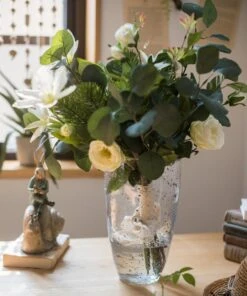 20" Tall Artificial Flower Bouquet - Clematis And Rose In Greenery -Eds Plant Shop artificial flower bouquet clematis flower in greenery 20 tall 788617