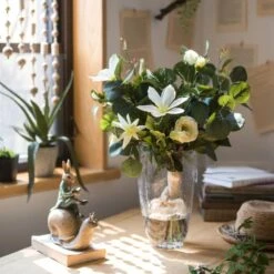 20" Tall Artificial Flower Bouquet - Clematis And Rose In Greenery -Eds Plant Shop artificial flower bouquet clematis flower in greenery 20 tall 976647