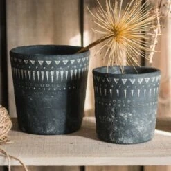 Black Planter With Geometric Design - Various Sizes -Eds Plant Shop black planter with geometric design various sizes 543204