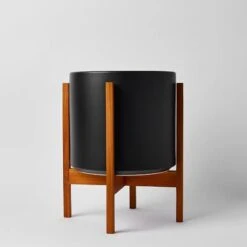 Ceramic Cylinder Planter By Solid Goods With Optional Mahogany Stand -Eds Plant Shop ceramic cylinder planter by solid goods with optional mahogany stand 9243634