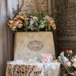 Charming Flat Metal Planter With Cottage Decor Motif -Eds Plant Shop charming flat metal planter with cottage decor motif 751639