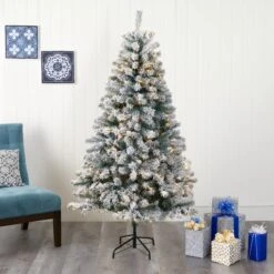 Flocked Rock Springs Spruce Tree | 6' Pre-Lit Artificial Christmas Tree -Eds Plant Shop flocked rock springs spruce tree 6 pre lit artificial christmas tree 612550