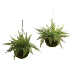 Leather Fern Hanging Basket Set (Set Of 2) – Perfect Indoor And Outdoor Décor